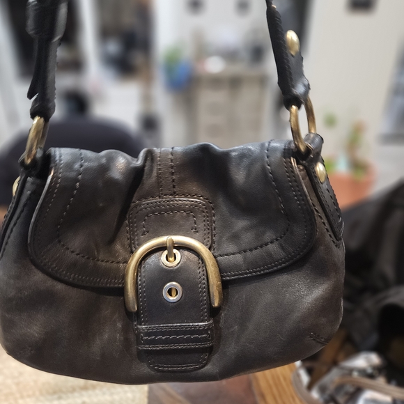 Coach Black Leather Shoulder Bag with Gold Accents - Picture 2 of 3